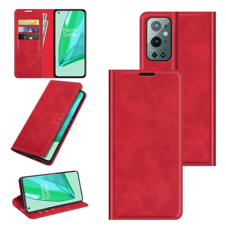 

For OnePlus 9 Pro Retro-skin Business Magnetic Suction Leather Case with Holder & Card Slots & Wallet(Red)