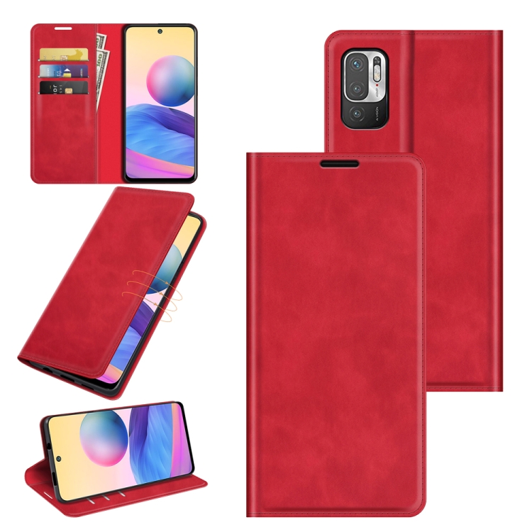 

For Xiaomi Redmi Note 10 5G Retro-skin Business Magnetic Suction Leather Case with Holder & Card Slots & Wallet(Red)
