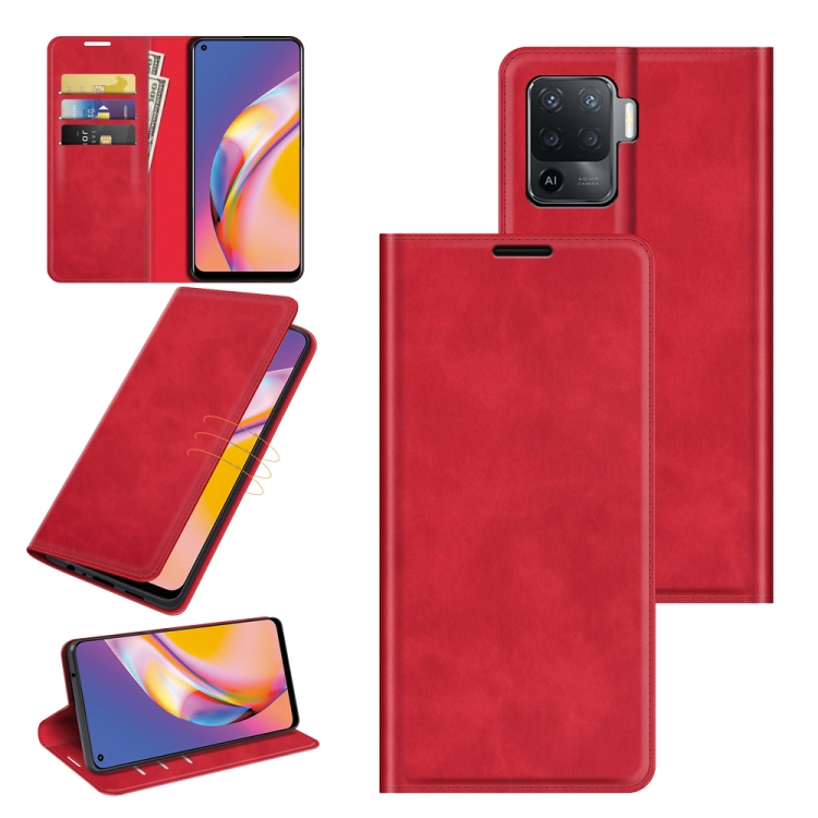 

For OPPO A94 4G / F19 Pro / Reno5 Lite Retro-skin Business Magnetic Suction Leather Case with Holder & Card Slots & Wallet(Red)