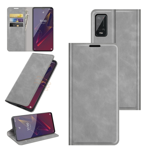 For Wiko Power U20 Retro-skin Business Magnetic Suction Leather Case with Holder & Card Slots & Wallet(Grey)