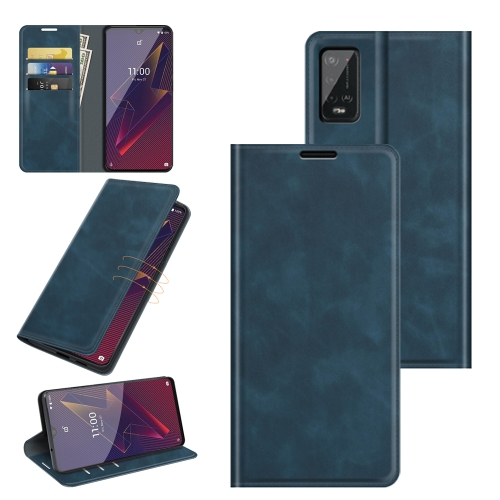 For Wiko Power U20 Retro-skin Business Magnetic Suction Leather Case with Holder & Card Slots & Wallet(Dark Blue)