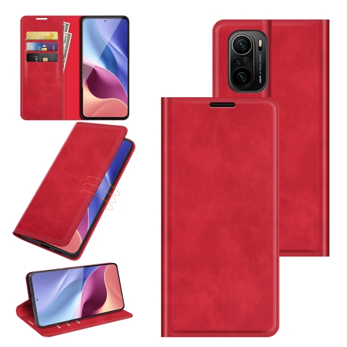 

For Xiaomi Redmi K40 Pro / K40 / Poco F3 / Mi 11i Retro-skin Business Magnetic Suction Leather Case with Holder & Card Slots & Wallet(Red)