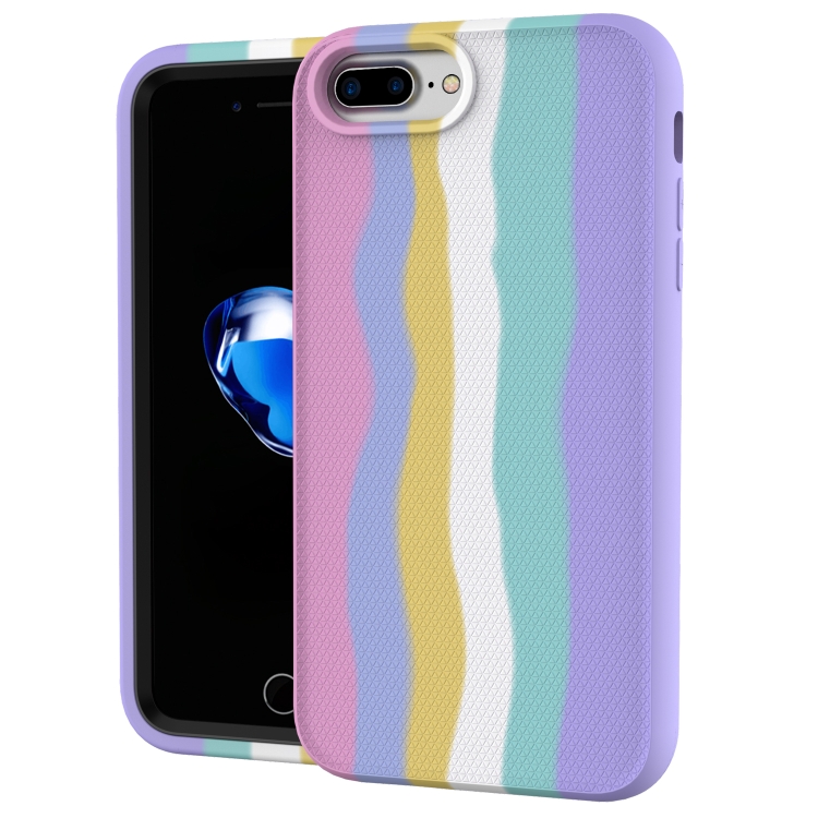 For iPhone 8Plus Plus Rainbow Silicone +PC Shockproof Skid