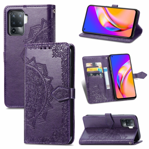

For OPPO A94 5G / F19 Pro+ / Reno5 Z Mandala Embossing Pattern Horizontal Flip Leather Case with Holder & Card Slots & Wallet & Lanyard(Purple)