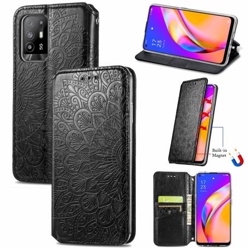 

For OPPO A94 5G / Reno5 Z Blooming Mandala Embossed Pattern Magnetic Horizontal Flip Leather Case with Holder & Card Slots & Wallet(Black)