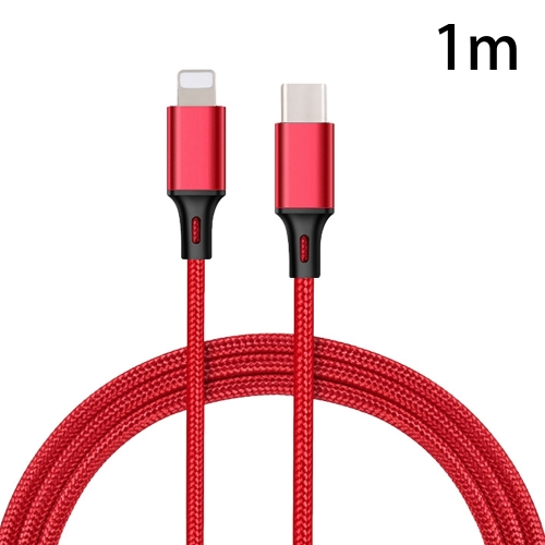 

PD 18W USB-C / Type-C to 8 Pin Nylon Braided Data Cable is Suitable for iPhone Series / iPad Series, Length: 1 m(Red)