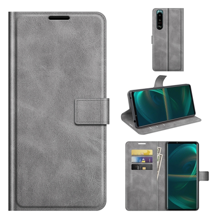 

For Sony Xperia 5 III Retro Calf Pattern Buckle Horizontal Flip Leather Case with Holder & Card Slots & Wallet(Grey)