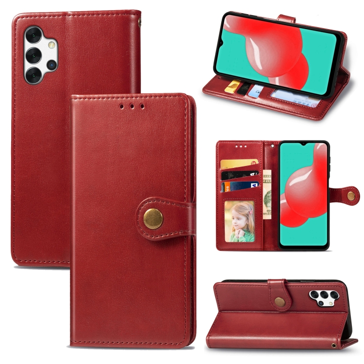 

For Samsung Galaxy A32 4G Solid Color Leather Buckle Phone Case with Lanyard & Photo Frame & Card Slot & Wallet & Stand Function(Red)