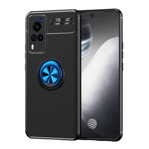 

For vivo X60 Pro Metal Ring Holder 360 Degree Rotating TPU Case(Black+Blue)