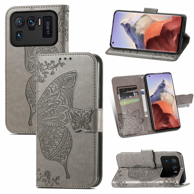 

For Xiaomi Mi 11 Ultra Butterfly Love Flowers Embossed Horizontal Flip Leather Case with Holder & Card Slots & Wallet & Lanyard(Grey)