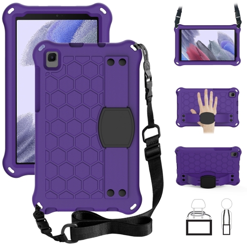 

For Samsung Galaxy A7 Lite T220 / T225 Honeycomb Design EVA + PC Material Four Corner Anti Falling Flat Protective Shell with Strap(Purple+Black)