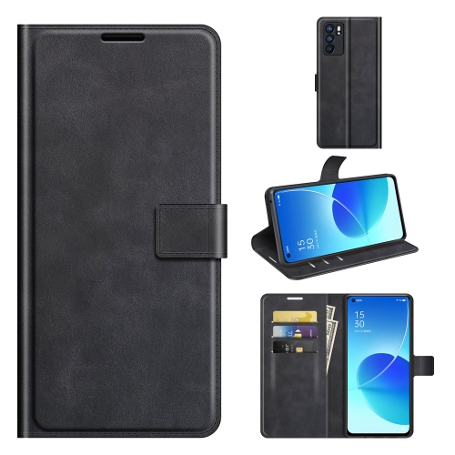 

For OPPO Reno6 5G Retro Calf Pattern Buckle Horizontal Flip Leather Case with Holder & Card Slots & Wallet(Black)