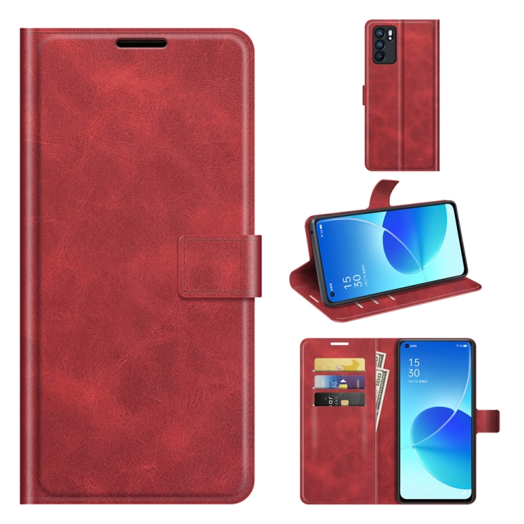 

For OPPO Reno6 5G Retro Calf Pattern Buckle Horizontal Flip Leather Case with Holder & Card Slots & Wallet(Red)