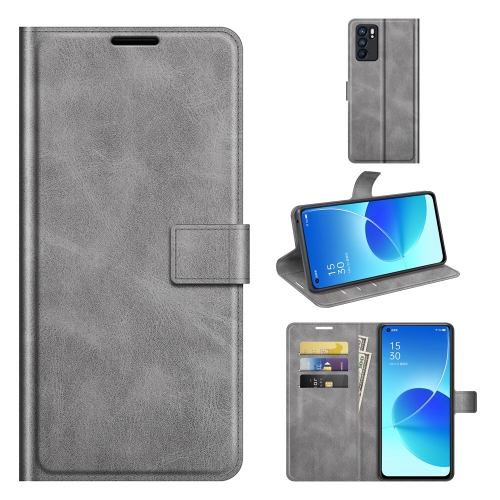 

For OPPO Reno6 5G Retro Calf Pattern Buckle Horizontal Flip Leather Case with Holder & Card Slots & Wallet(Grey)