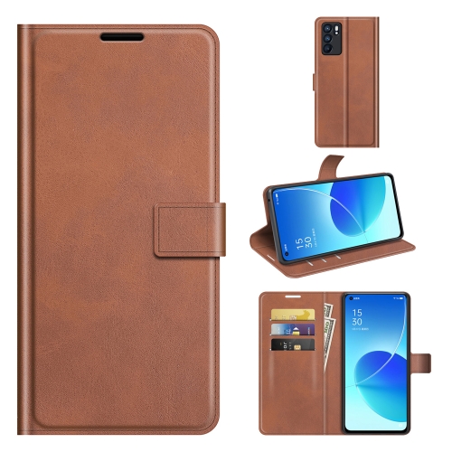 

For OPPO Reno6 5G Retro Calf Pattern Buckle Horizontal Flip Leather Case with Holder & Card Slots & Wallet(Light Brown)