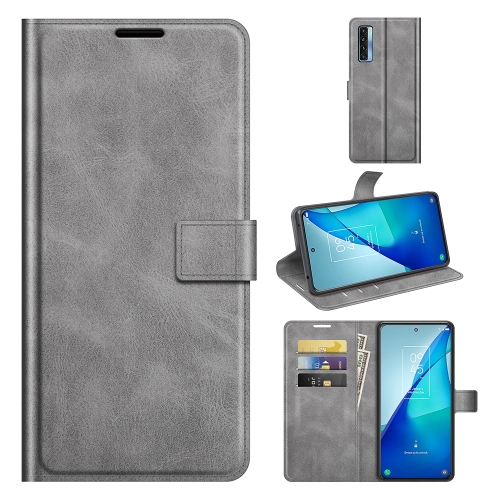 

For TCL 20S / 20 5G /20L / 20L+ Retro Calf Pattern Buckle Horizontal Flip Leather Case with Holder & Card Slots & Wallet(Grey)