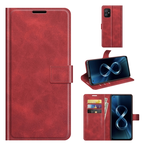 

For ASUS Zenfone 8 ZS590KS Retro Calf Pattern Buckle Horizontal Flip Leather Case with Holder & Card Slots & Wallet(Red)