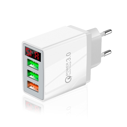 

QC-07 5.1A QC3.0 3 x USB Ports Fast Charger with LED Digital Display for Mobile Phones and Tablets, EU Plug(White)