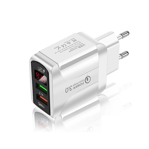 

F002C QC3.0 USB + USB 2.0 Fast Charger with LED Digital Display for Mobile Phones and Tablets, EU Plug(White)