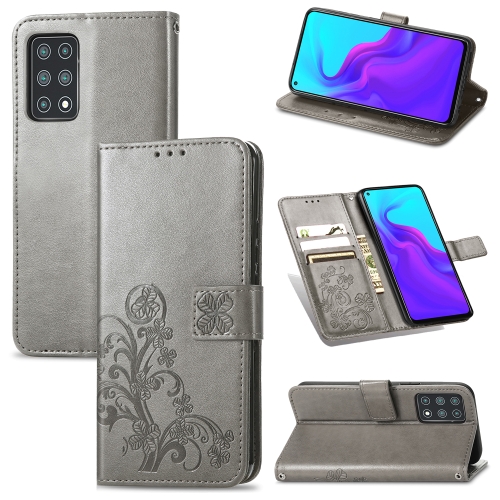 

For Cubot X30 Four-leaf Clasp Embossed Buckle Mobile Phone Protection Leather Case with Lanyard & Card Slot & Wallet & Bracket Function(Gray)