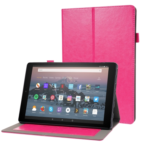 

For Amazon Kindle Fire HD 10 2021 Business Horizontal Flip PU Leather Case with Two-Folding Holder & Card Slots & Pen Slot(Rose Red)