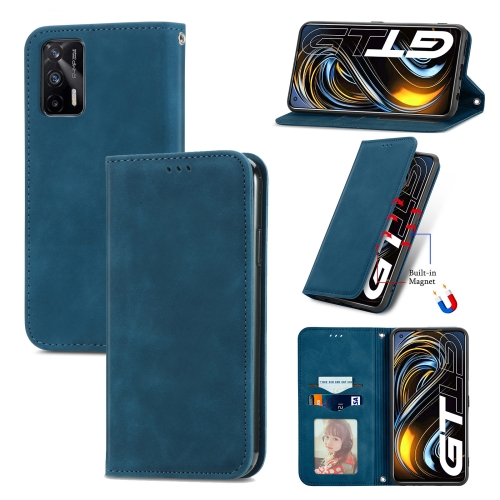 

For OPPO Realme GT 5G /Realme Q3 Pro 5G Retro Skin Feel Business Magnetic Horizontal Flip Leather Case With Holder & Card Slots & Wallet & Photo Frame(Blue)