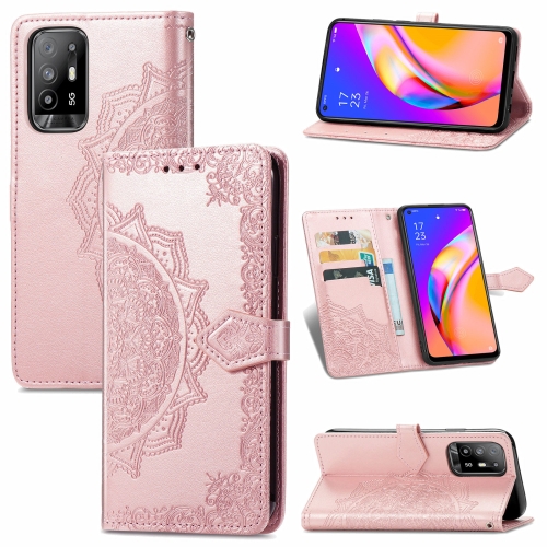 

For OPPO A94 5G / F19 Pro+ 5G /Reno5 Z Mandala Flower Embossed Horizontal Flip Leather Case with Holder & Three Card Slots & Wallet & Lanyard(Rose Gold)