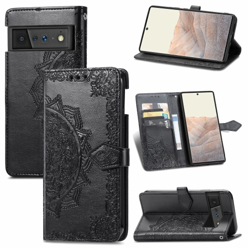 

For Google Pixel 6 Pro Mandala Flower Embossed Horizontal Flip Leather Case with Holder & Three Card Slots & Wallet & Lanyard(Black)