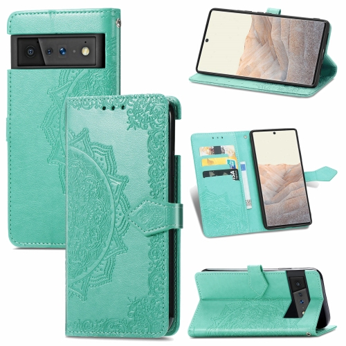 

For Google Pixel 6 Pro Mandala Flower Embossed Horizontal Flip Leather Case with Holder & Three Card Slots & Wallet & Lanyard(Green)