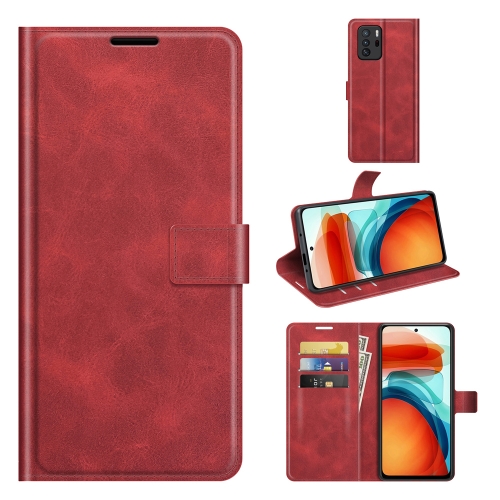 

Retro Calf Pattern Buckle Card Wallet Left and Right Flip Phone Holster with Bracket Function For Xiaomi Redmi Note 10 Pro 5G/Poco X3 GT(Red)