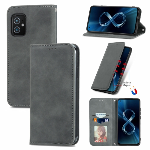 

For Asus Zenfone 8 ZS590KS Retro Skin Feel Business Magnetic Horizontal Flip Leather Case with Holder & Card Slots & Wallet & Photo Frame(Gray)