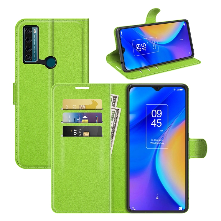 

For TCL 20 SE Litchi Texture Horizontal Flip Protective Case with Holder & Card Slots & Wallet(Green)