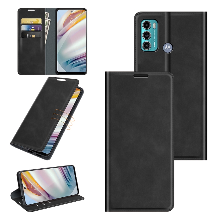 

For Motorola Moto G60/G40 Fusion Retro-skin Business Magnetic Suction Leather Case with Holder & Card Slots & Wallet(Black)