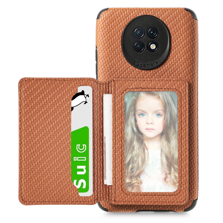 For Xiaomi Redmi Note 5G Carbon Fiber Magnetic Card Bag TPU+PU