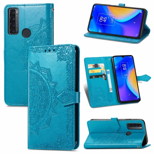 

For TCL 20 SE Mandala Flower Embossed Horizontal Flip Leather Case with Bracket / Card Slot / Wallet / Lanyard(Blue)