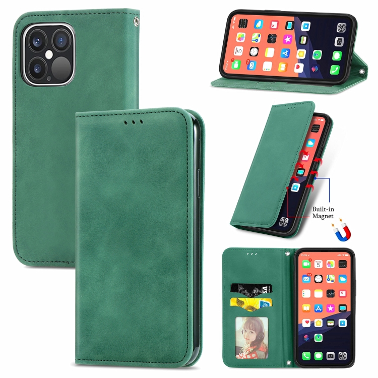 

For iPhone 13 Pro Retro Skin Feel Business Magnetic Horizontal Flip Leather Case With Holder & Card Slots & Wallet & Photo Frame(Green)
