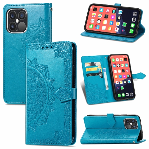

Mandala Flower Embossed Horizontal Flip Leather Case with Holder & Three Card Slots & Wallet & Lanyard For iPhone 13 Pro (Blue)