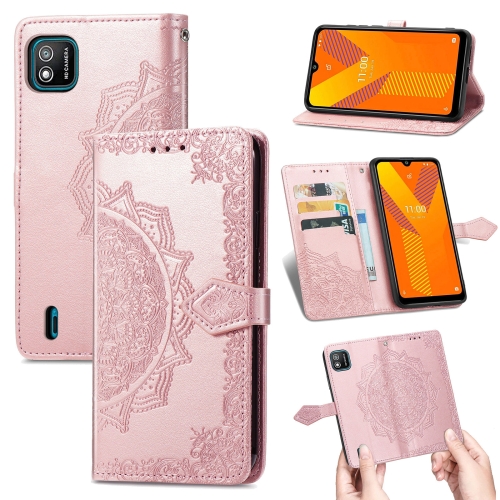 

For Wiko Y62 Mandala Flower Embossed Horizontal Flip Leather Case with Holder & Three Card Slots & Wallet & Lanyard(Rose Gold)