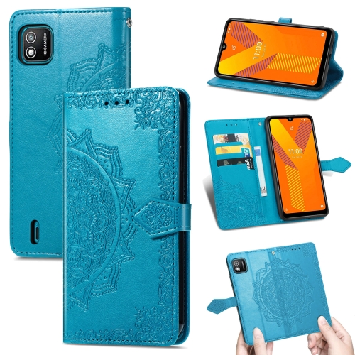 

For Wiko Y62 Mandala Flower Embossed Horizontal Flip Leather Case with Holder & Three Card Slots & Wallet & Lanyard(Blue)