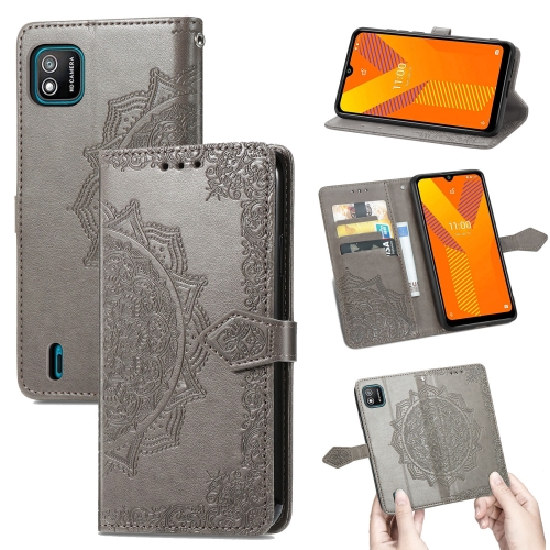 

For Wiko Y62 Mandala Flower Embossed Horizontal Flip Leather Case with Holder & Three Card Slots & Wallet & Lanyard(Grey)