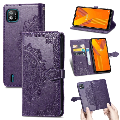 

For Wiko Y62 Mandala Flower Embossed Horizontal Flip Leather Case with Holder & Three Card Slots & Wallet & Lanyard(Purple)