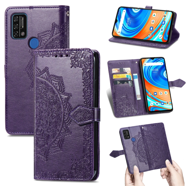 

For UMIDIGI A9 Mandala Flower Embossed Horizontal Flip Leather Case with Holder & Three Card Slots & Wallet & Lanyard(Purple)
