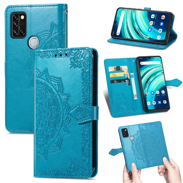 

For UMIDIGI A9 Pro Mandala Flower Embossed Horizontal Flip Leather Case with Holder & Three Card Slots & Wallet & Lanyard(Blue)