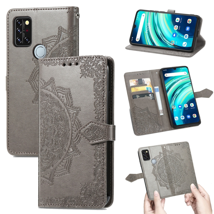 

For UMIDIGI A9 Pro Mandala Flower Embossed Horizontal Flip Leather Case with Holder & Three Card Slots & Wallet & Lanyard(Grey)