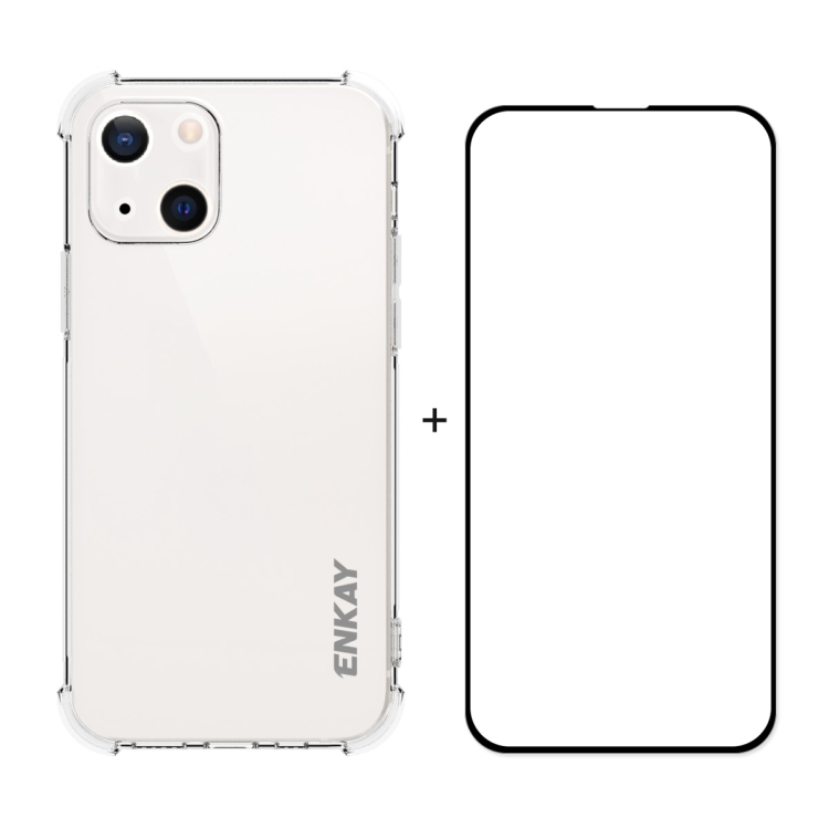 

Hat-Prince ENKAY Clear TPU Shockproof Soft Case Drop Protection Cover + Full Coverage Tempered Glass Protector Film For iPhone 13