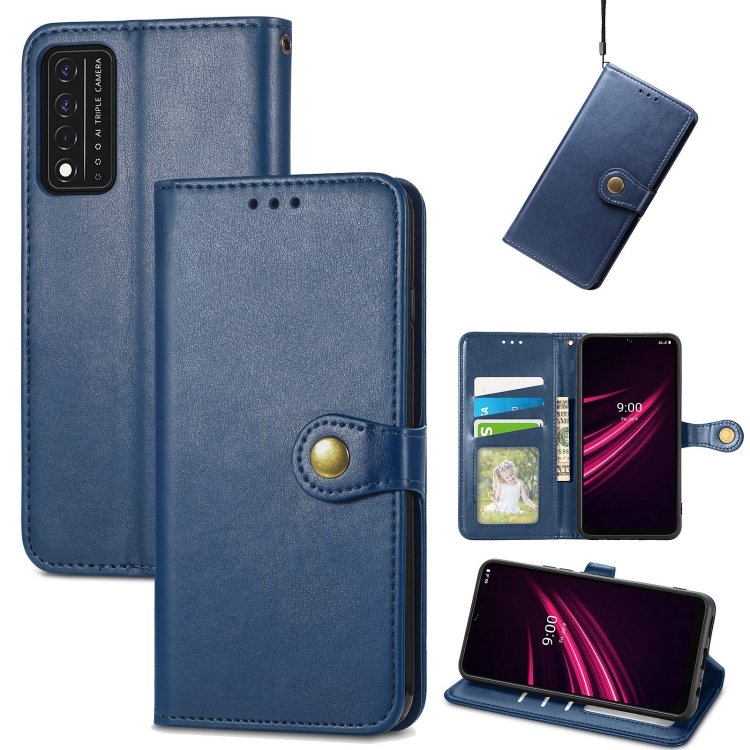 

For T-Mobile REVVL V+ 5G Solid Color Leather Buckle Phone Case with Lanyard & Photo Frame & Card Slot & Wallet & Stand Function(Blue)