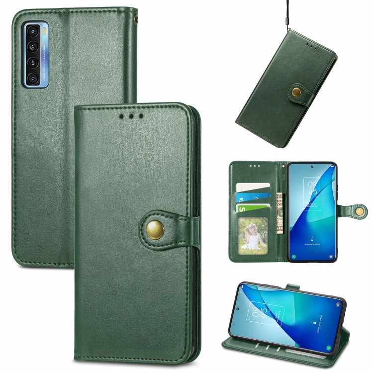 

For TCL 20S Solid Color Leather Buckle Phone Case with Lanyard & Photo Frame & Card Slot & Wallet & Stand Function(Green)