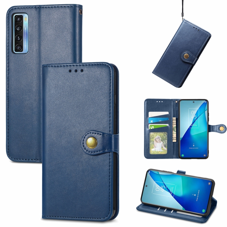 

For TCL 20S Solid Color Leather Buckle Phone Case with Lanyard & Photo Frame & Card Slot & Wallet & Stand Function(Blue)