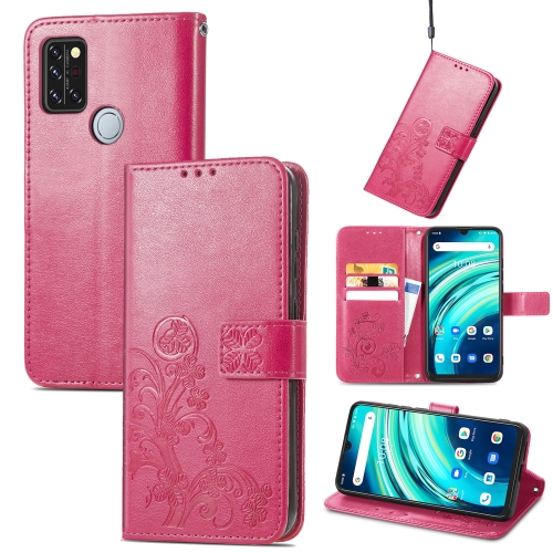 

For UMIDIGI A9 Pro Four-leaf Clasp Embossed Buckle Mobile Phone Protection Leather Case with Lanyard & Card Slot & Wallet & Bracket Function(Magenta)