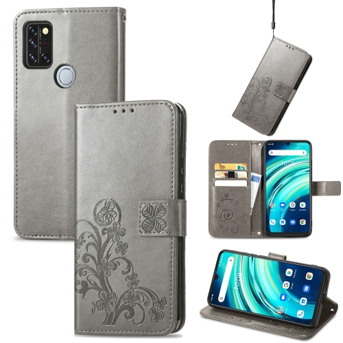 

For UMIDIGI A9 Pro Four-leaf Clasp Embossed Buckle Mobile Phone Protection Leather Case with Lanyard & Card Slot & Wallet & Bracket Function(Gray)